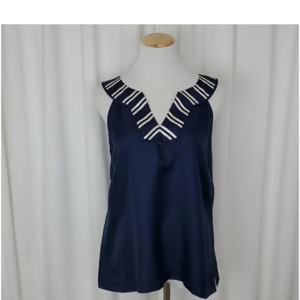 Vineyard Vines 100% Silk Stripe V Neck Piping Tank - Picture 2 of 7